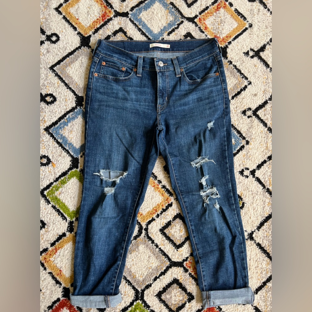 Levi's Medium Blue Ripped Boyfriend Jeans